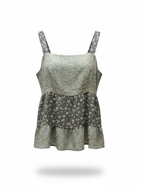 Paper Crane Sage Green Floral Tiered Camisole
